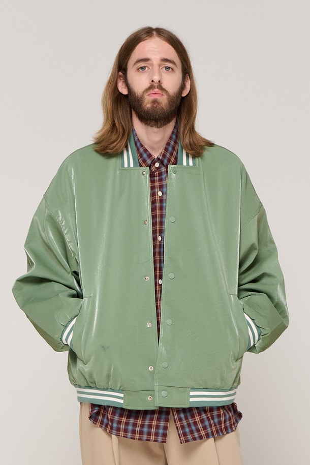 CARGOBROS - 블루종/점퍼 - CB COATING VARSITY JACKET (GREEN)