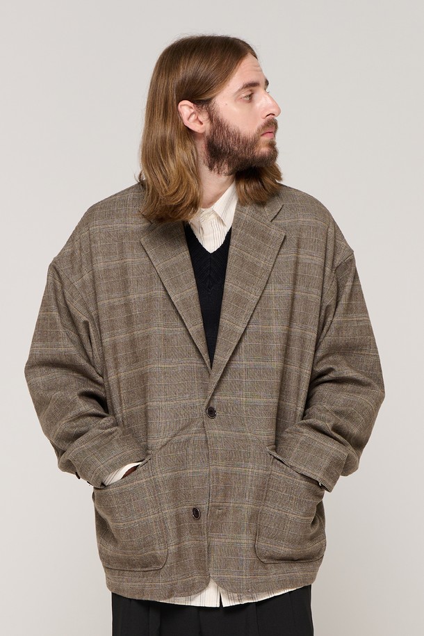 CARGOBROS - 블루종/점퍼 - GLEN CHECK BLAZER (BEIGE)