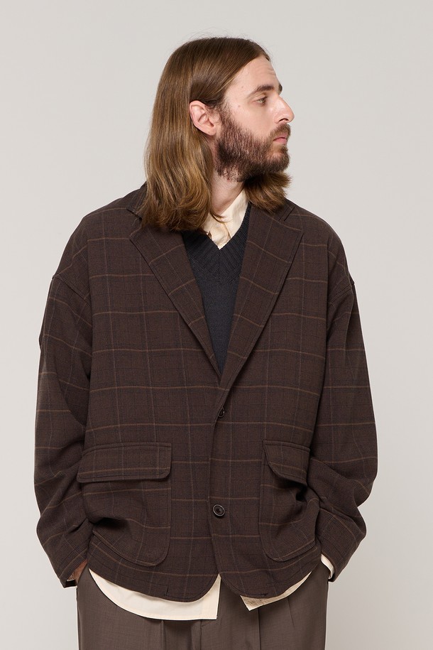 CARGOBROS - 블루종/점퍼 - GLEN CHECK BLAZER (BROWN)