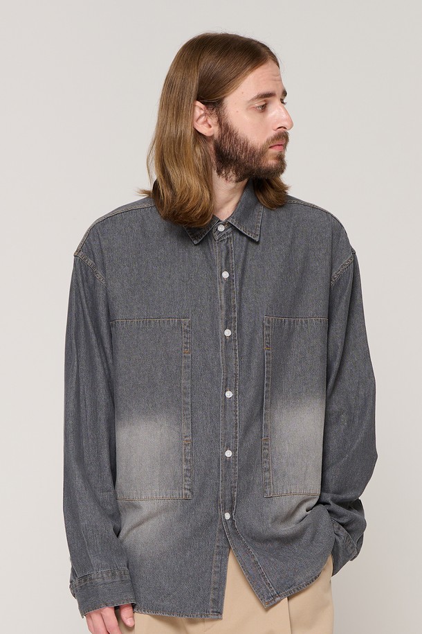 CARGOBROS - 긴팔셔츠 - WASHING SQUARE DENIM SHIRT (BLACK)