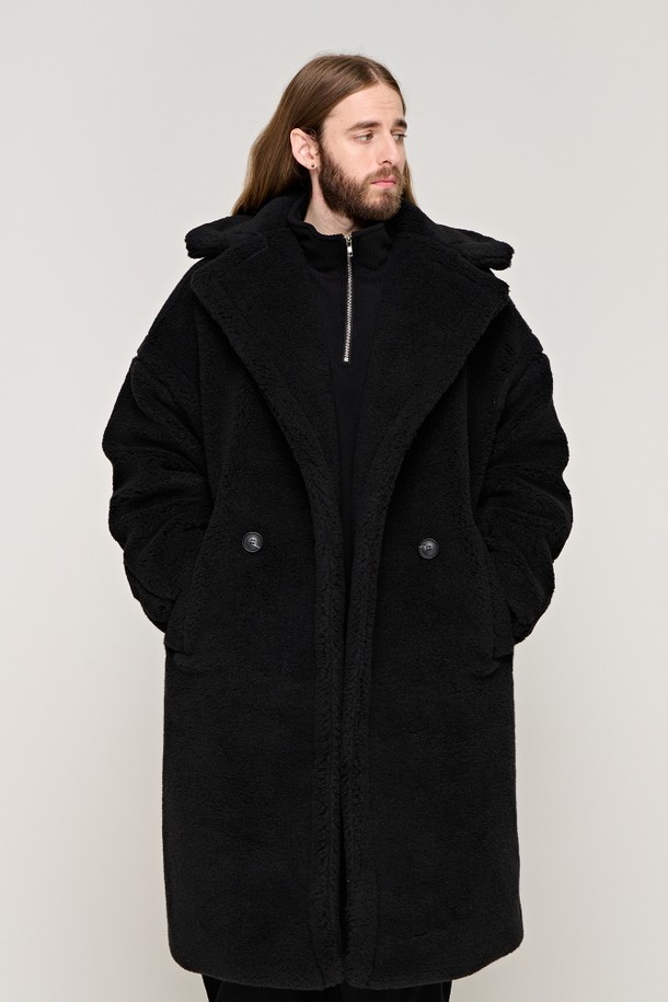 CARGOBROS - 코트 - CB OVERSIZE TEDDY FLEECE LONG COAT (BLACK)