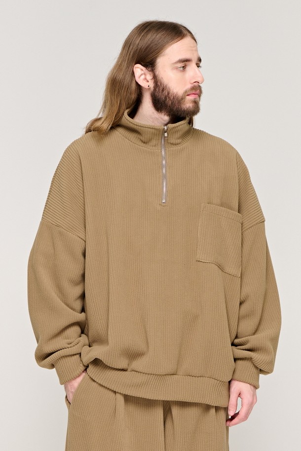 CARGOBROS - 스웨트셔츠 - CB CORDUROY POCKET HALF ZIP UP SWEATSHIRT (BEIGE)