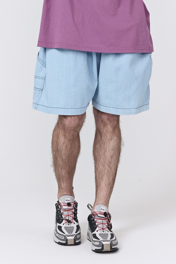 CARGOBROS - 하프팬츠 - CB BACK POCKET DENIM SHORTS (LIGHT BLUE)