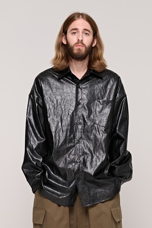 CB VEGAN LEATHER SHIRTKET (BLACK)