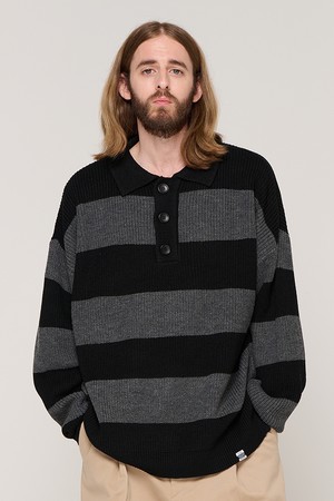 STRIPE BOUCLE COLLAR KNIT (CHARACOL)