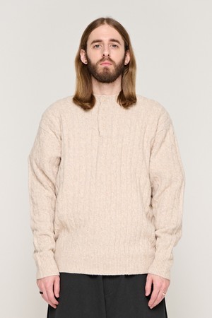 CB HENLEY NECK CABLE KNIT (BEIGE)