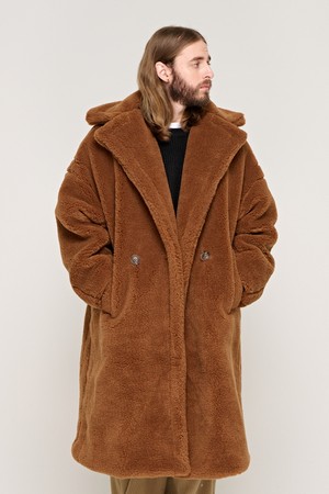 CB OVERSIZE TEDDY FLEECE LONG COAT (BROWN)