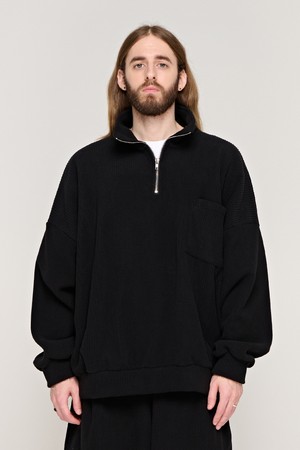 CB CORDUROY POCKET HALF ZIP UP SWEATSHIRT (BLACK)