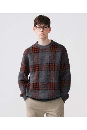 WARM 체크 니트_그레이 (오버핏)