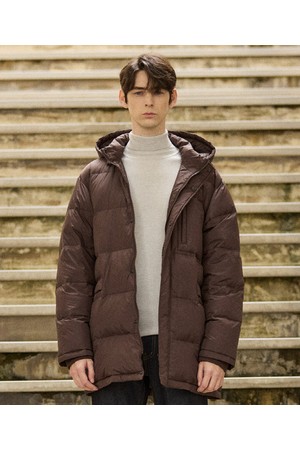 후디 퀼팅 덕 다운 롱점퍼 (클래식핏) (브라운)