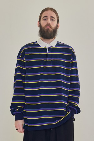 CB OVERFIT STRIPE RUGBY SHIRT (NAVY/PURPLE)