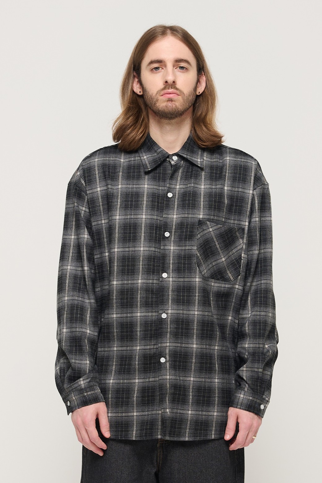 CARGOBROS - 긴팔셔츠 - PREMIUM FLANNEL SEMI-OVERSIZED CHECK SHIRT (BLACK)