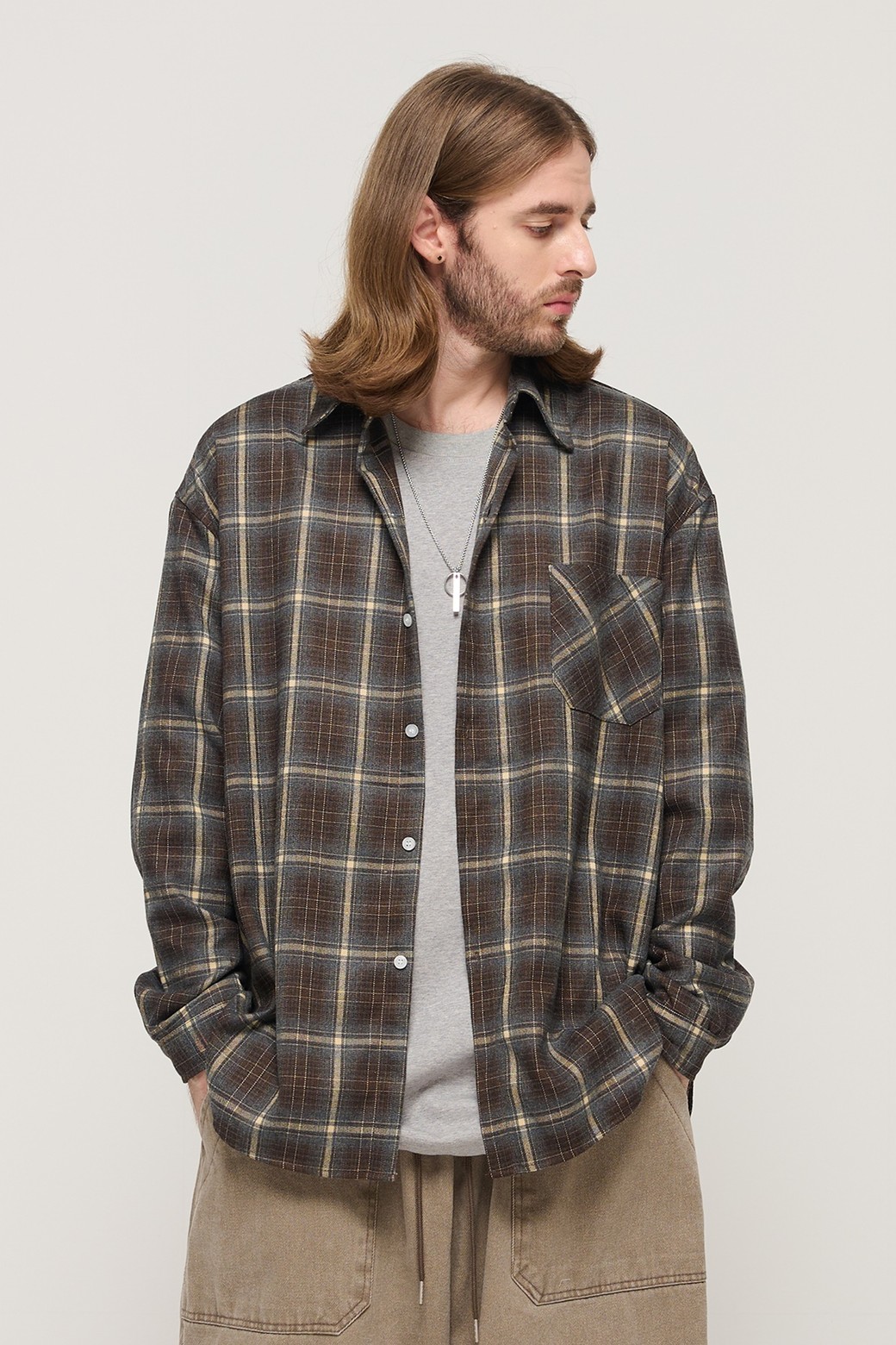 CARGOBROS - 긴팔셔츠 - PREMIUM FLANNEL SEMI-OVERSIZED CHECK SHIRT (BROWN)