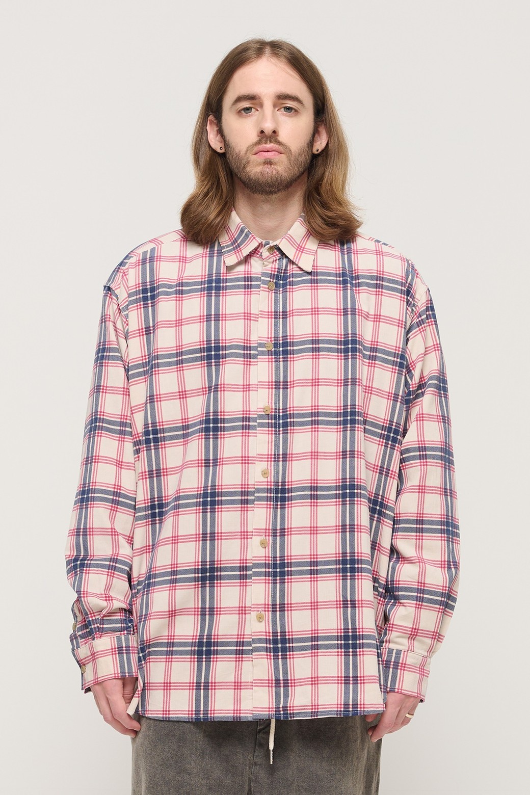CARGOBROS - 긴팔셔츠 - CORDUROY CLASSIC LOOSE FIT CHECK SHIRT (IVORY)