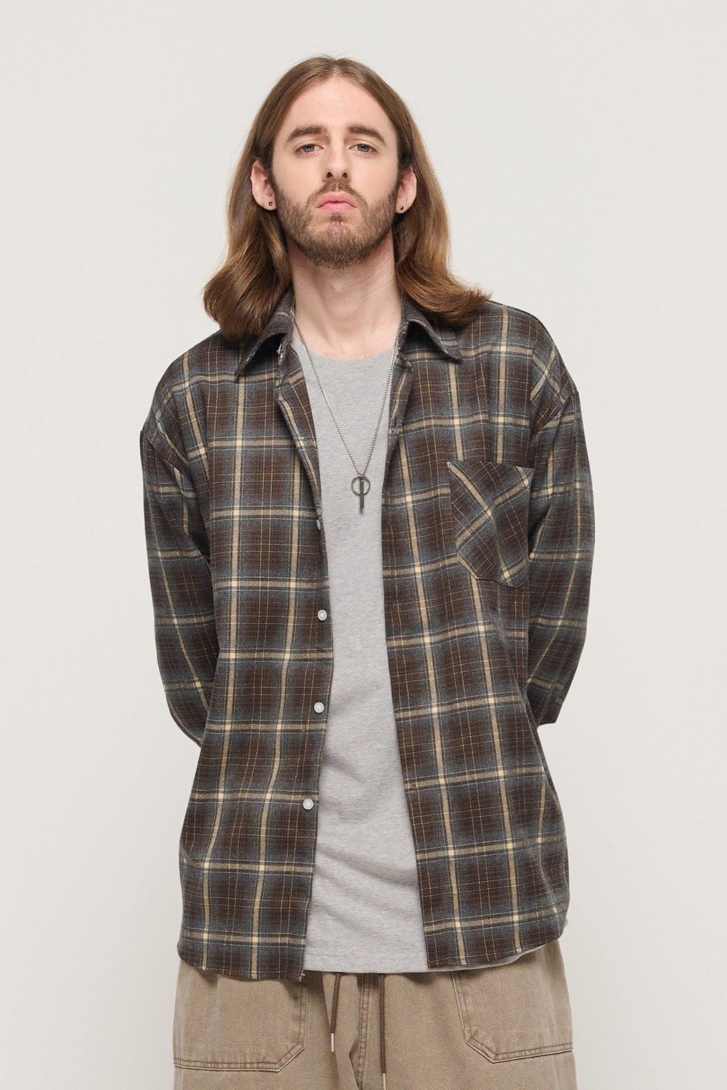 CARGOBROS - 긴팔셔츠 - PREMIUM FLANNEL SEMI-OVERSIZED CHECK SHIRT (BROWN)