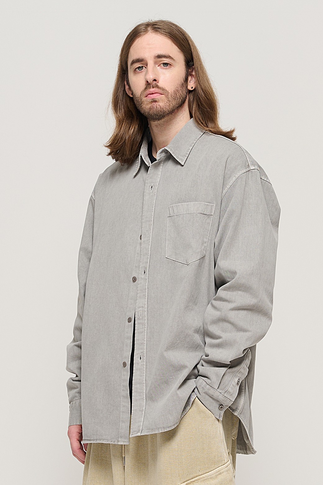 CARGOBROS - 긴팔셔츠 - PIGMENT WASHED WORK SHIRT (GRAY)