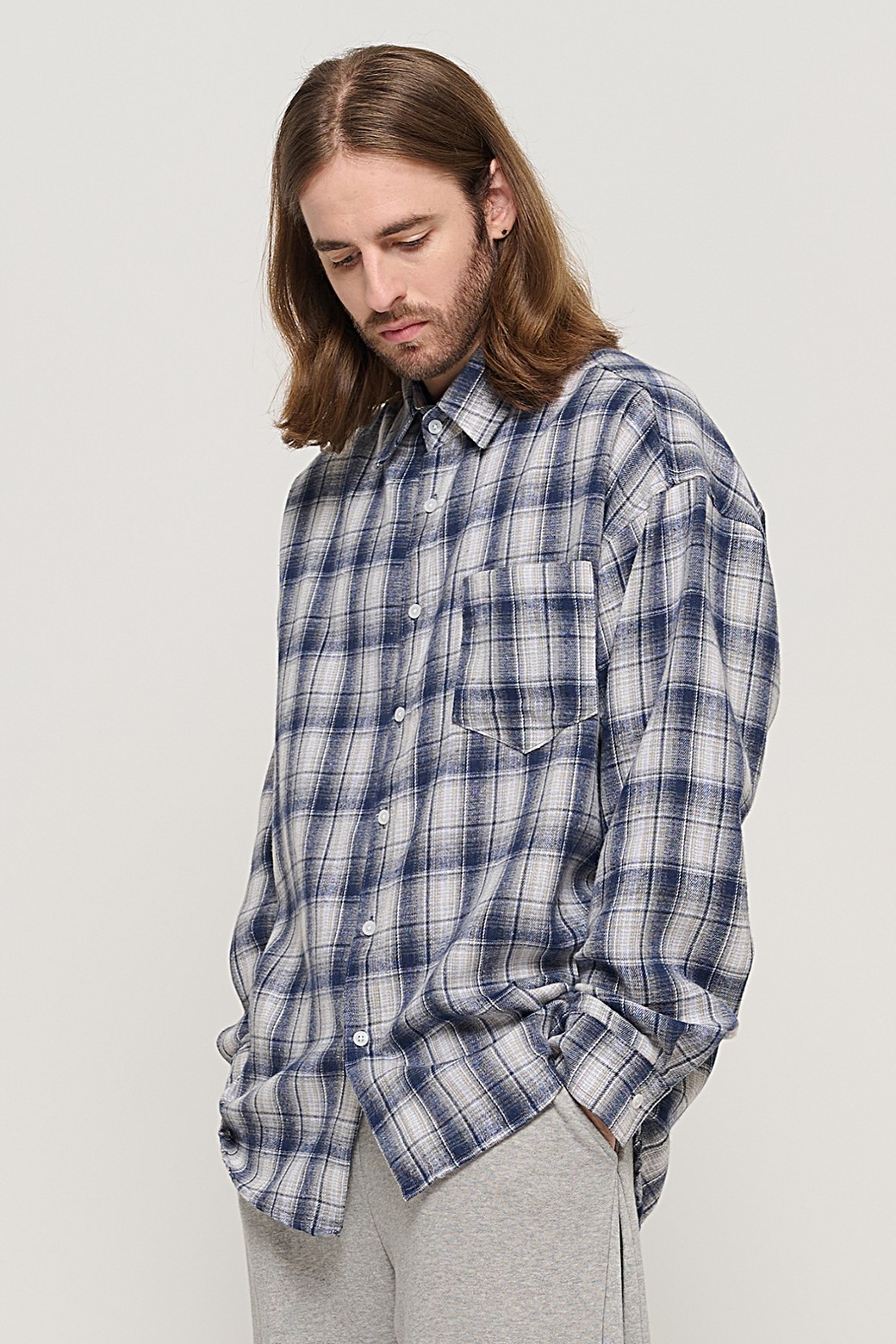 CARGOBROS - 긴팔셔츠 - GRANG OVERSIZED CHECK SHIRT (NAVY)