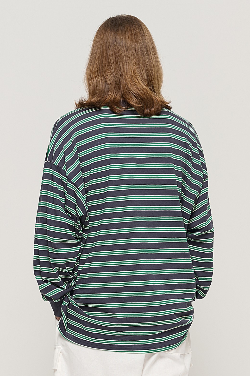 CARGOBROS - 긴팔티셔츠 - STRIPE OVER LONG SLEEVE TEE  (CHARCHOL/GREEN)