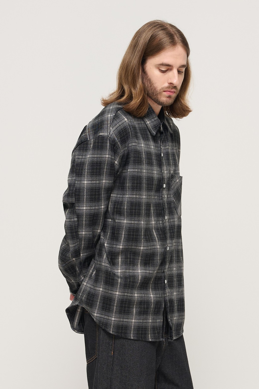 CARGOBROS - 긴팔셔츠 - PREMIUM FLANNEL SEMI-OVERSIZED CHECK SHIRT (BLACK)