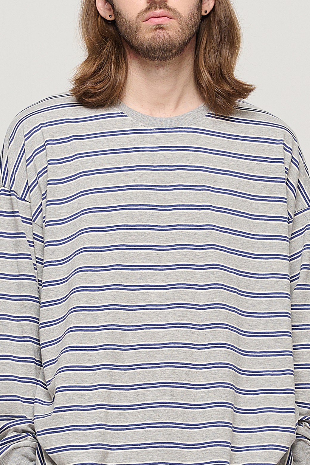 CARGOBROS - 긴팔티셔츠 - STRIPE OVER LONG SLEEVE TEE  (GRAY/BLUE)