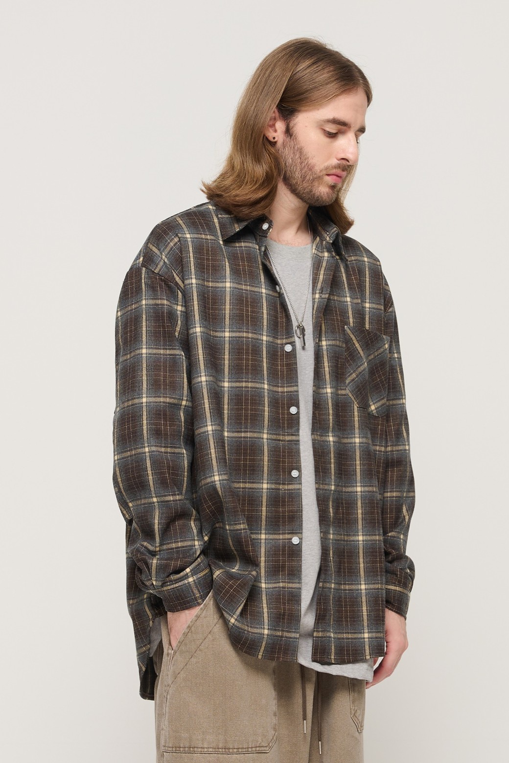 CARGOBROS - 긴팔셔츠 - PREMIUM FLANNEL SEMI-OVERSIZED CHECK SHIRT (BROWN)
