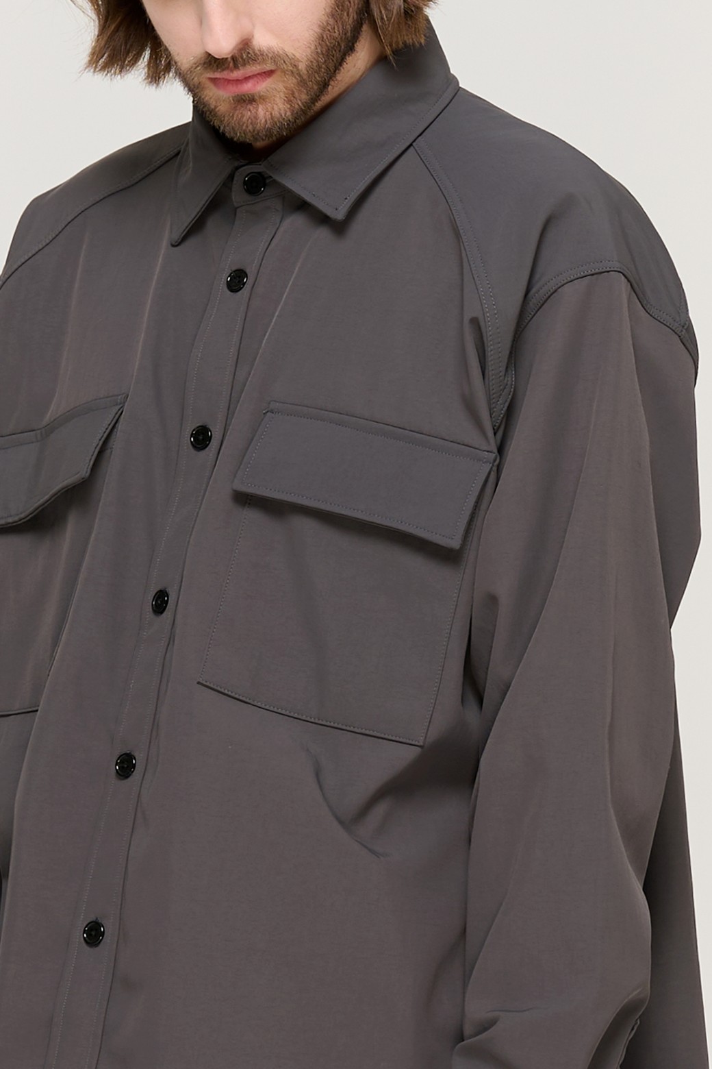 CARGOBROS - 긴팔셔츠 - TWO POCKET NYLON NAPPING SHIRT (CHARCOAL)