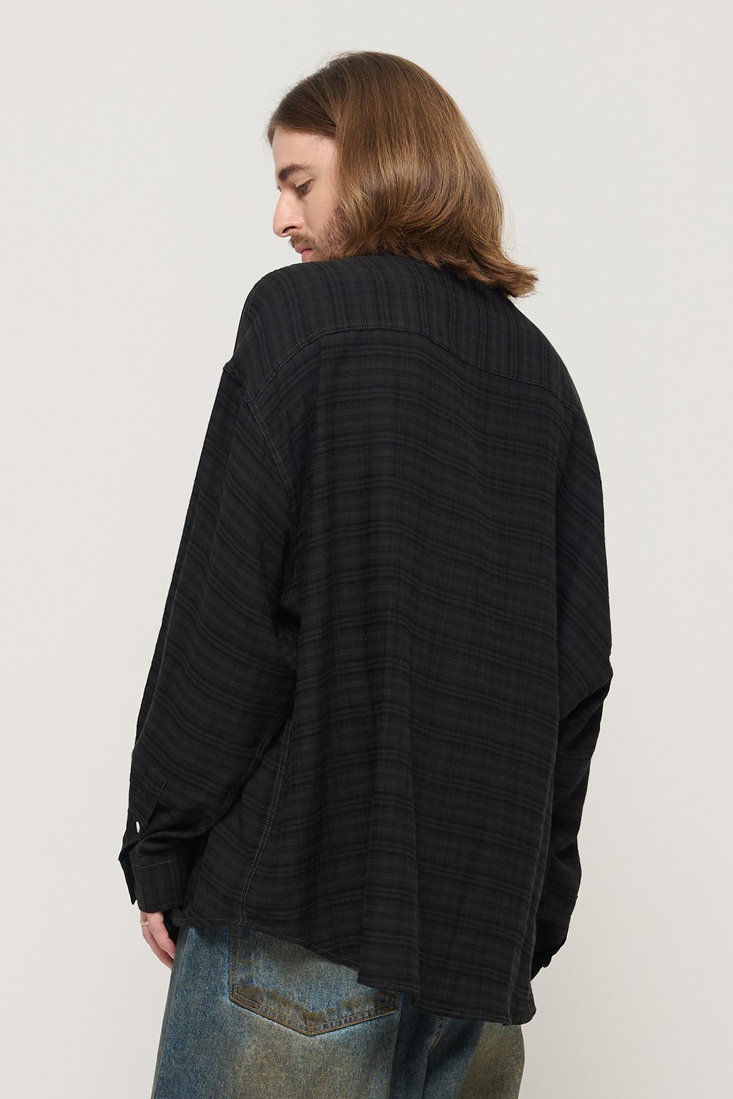 CARGOBROS - 긴팔셔츠 - VINTAGE ROLLING BOXY OVERSIZED CHECK SHIRT (BLACK)