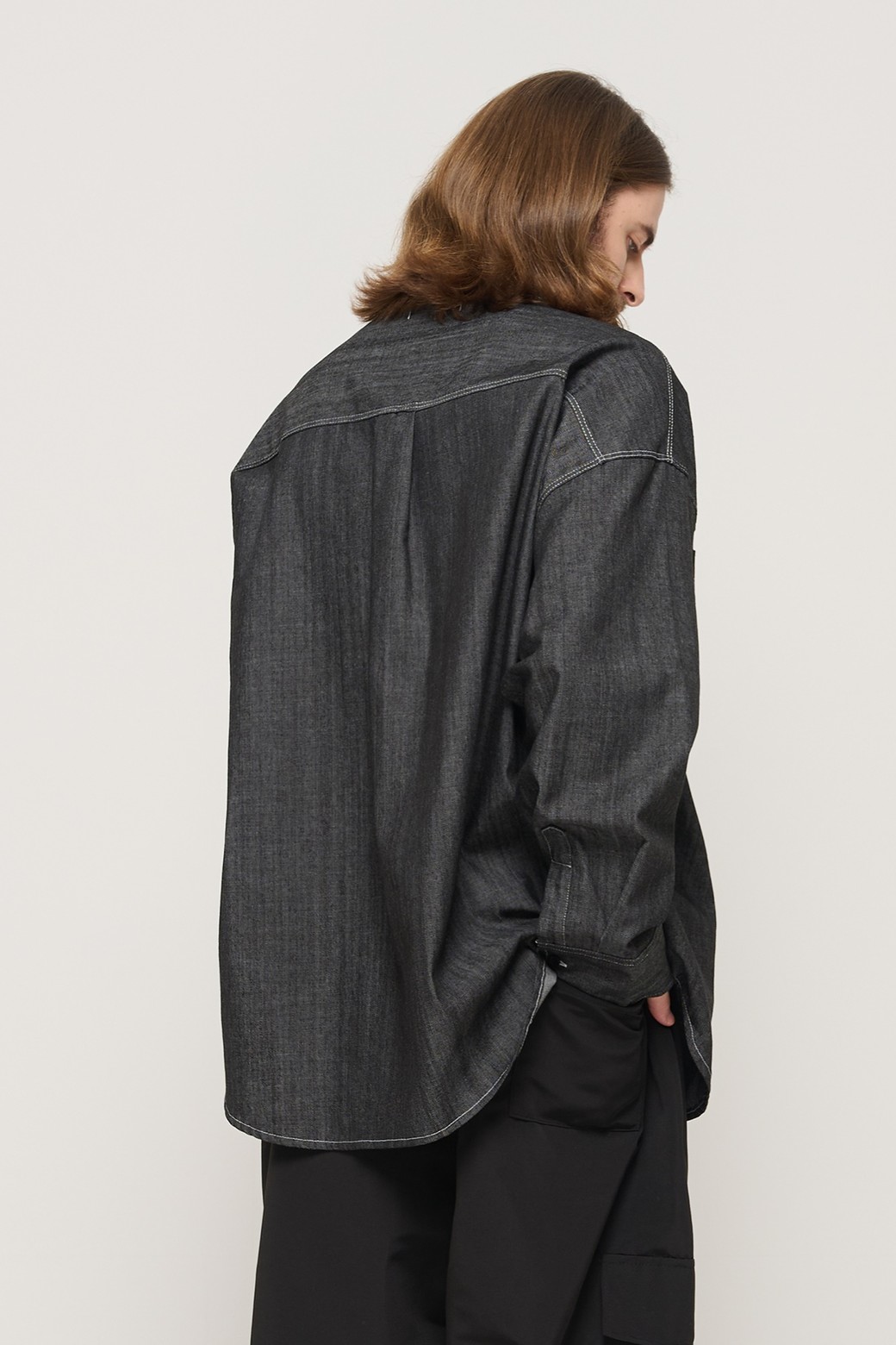 CARGOBROS - 긴팔셔츠 - STITCH DENIM LONG SLEEVE OVERSHIRT (BLACK)
