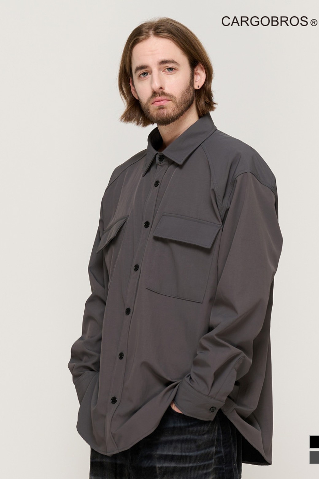 CARGOBROS - 긴팔셔츠 - TWO POCKET NYLON NAPPING SHIRT (CHARCOAL)