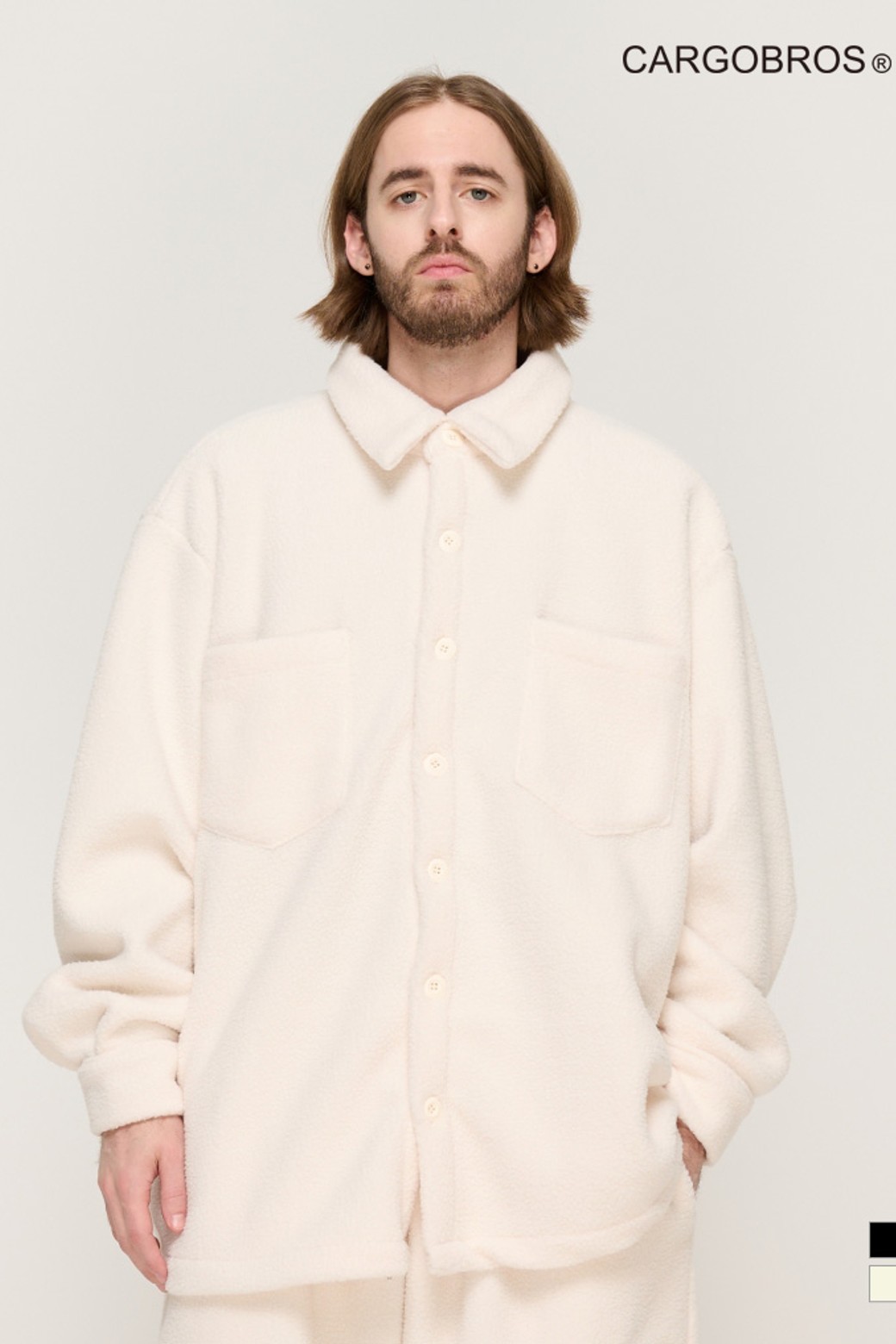 CARGOBROS - 긴팔셔츠 - TEDDY OVER FLEECE SHIRT (IVORY)