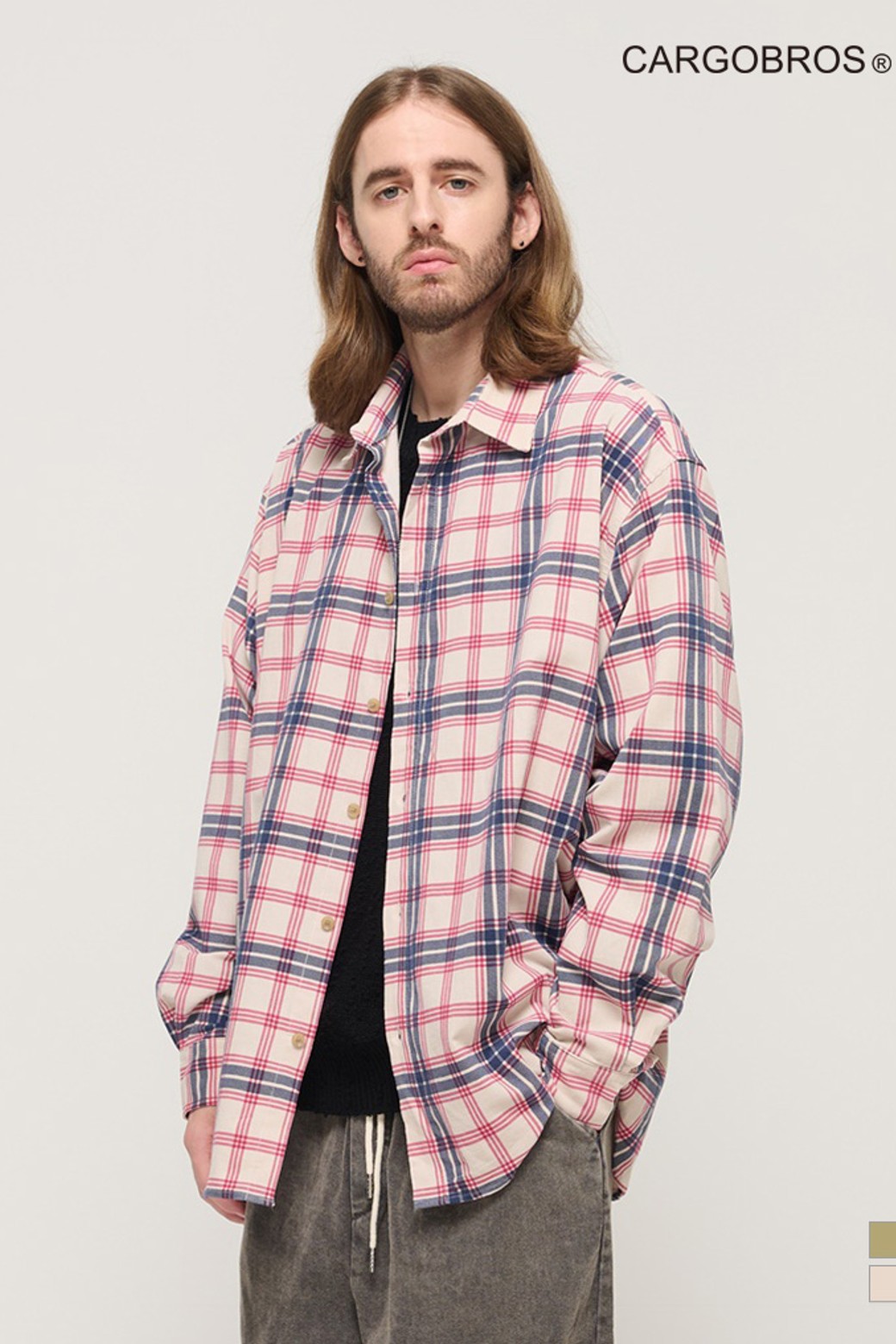 CARGOBROS - 긴팔셔츠 - CORDUROY CLASSIC LOOSE FIT CHECK SHIRT (IVORY)