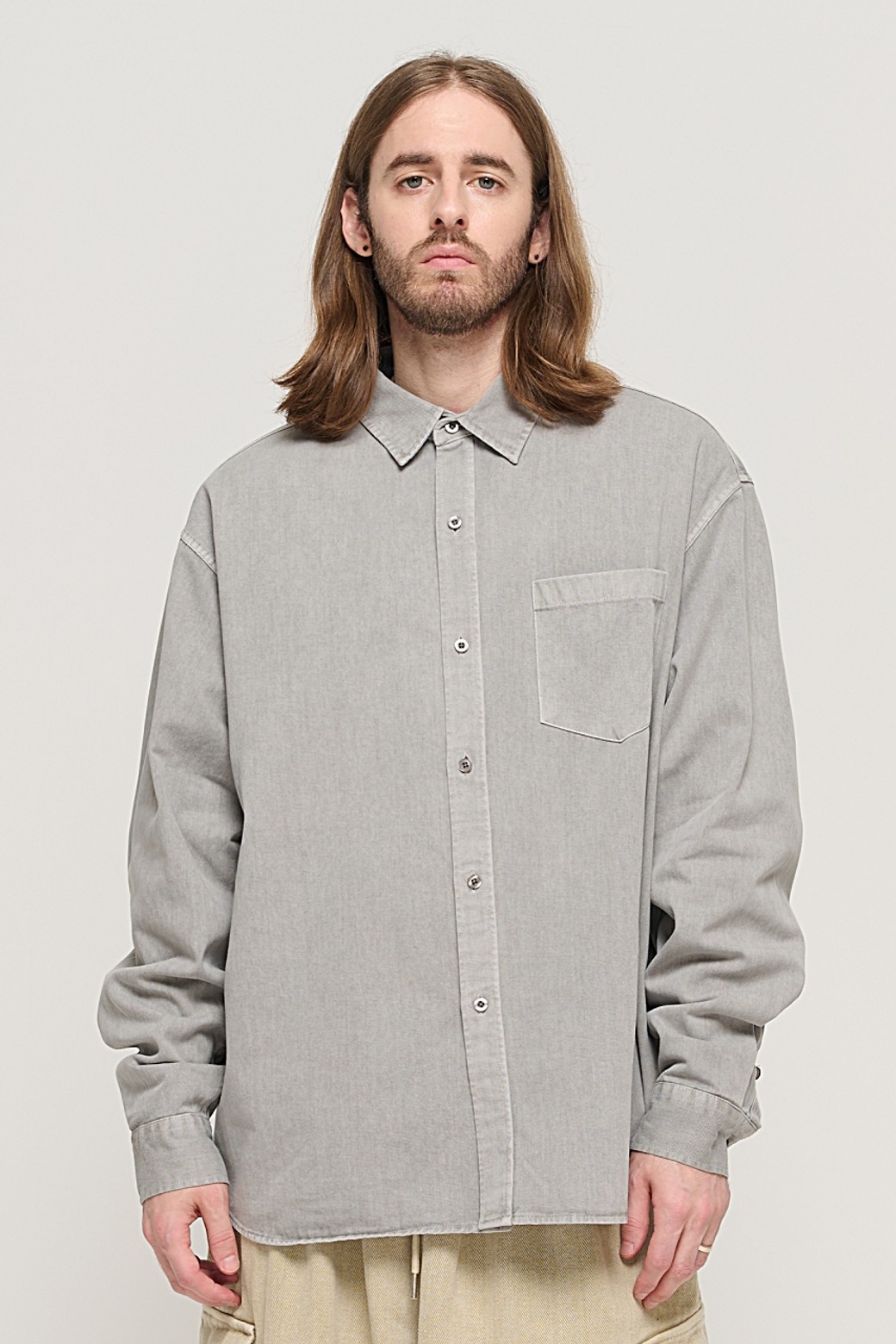 CARGOBROS - 긴팔셔츠 - PIGMENT WASHED WORK SHIRT (GRAY)