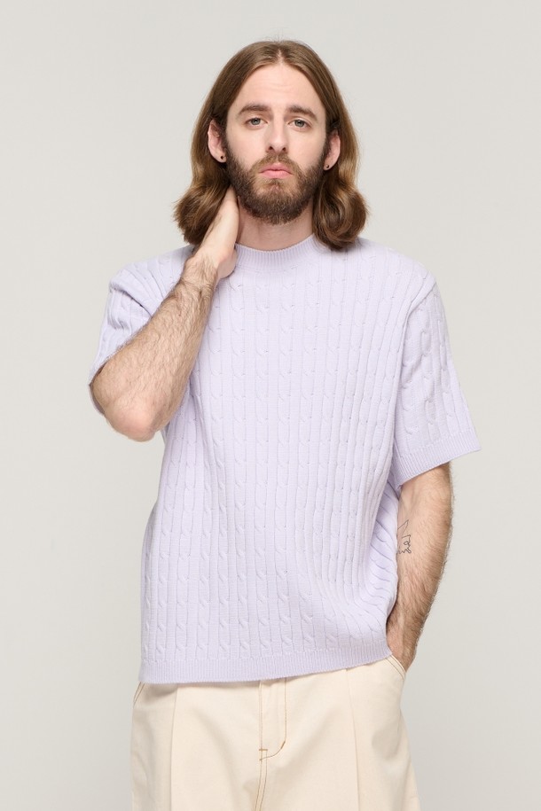 CARGOBROS - 스웨터 - CB CABLE ROUND TWISTED KNIT SHORT SLEEVE (PURPLE)