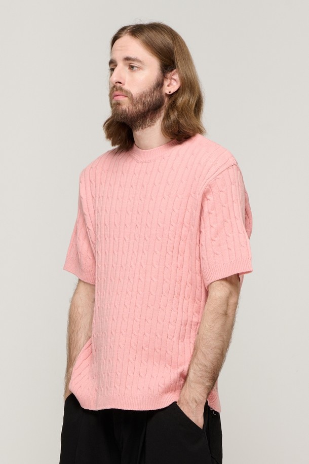 CARGOBROS - 스웨터 - CB CABLE ROUND TWISTED KNIT SHORT SLEEVE (PINK)