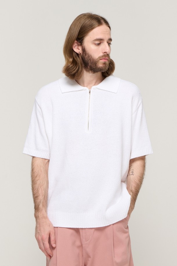 CARGOBROS - 스웨터 - STANDARD HALF-ZIP COLLAR SHORT SLEEVE KNIT (IVORY)