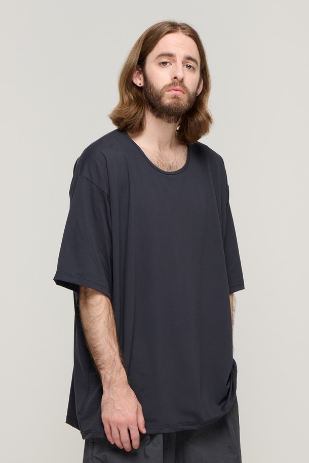 CARGOBROS - 반팔티셔츠 - CB SILKET LOOSE-FIT CREWNECK SHORT SLEEVE (CHARCHOL)