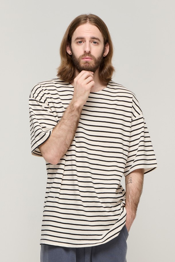 CARGOBROS - 반팔티셔츠 - CB MULTI STRIPE SHORT SLEEVE (IVORY/BLACK)