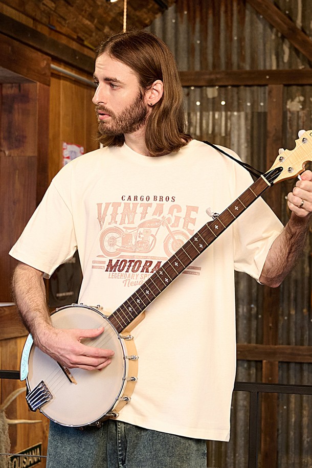 CARGOBROS - 반팔티셔츠 - BIKE VINTAGE OVER SHORT SLEEVE (CREAM)