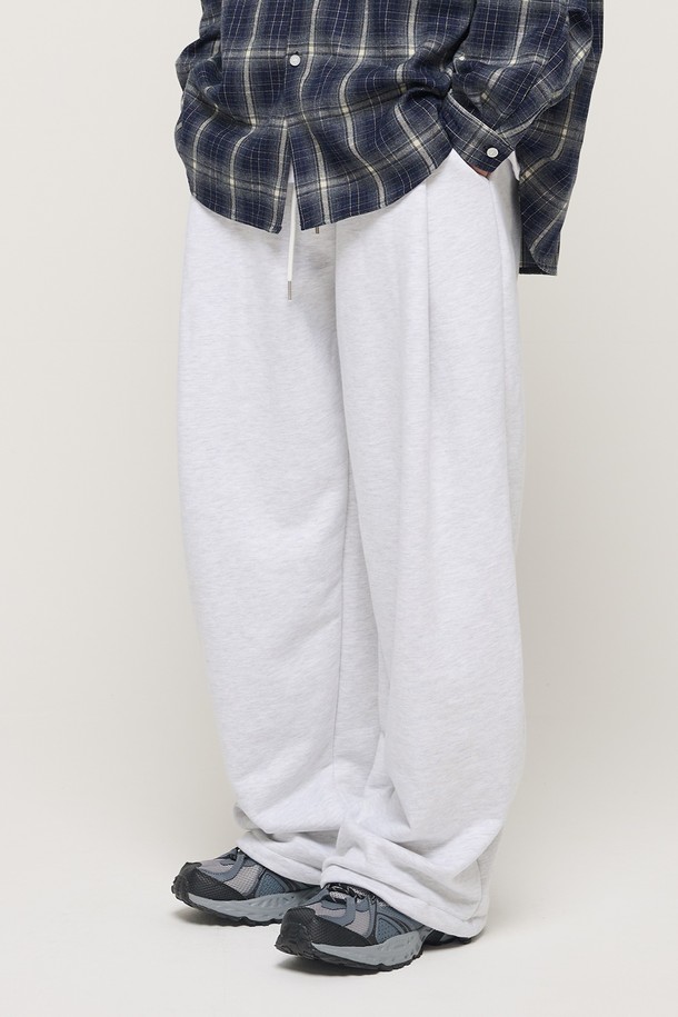 CARGOBROS - 캐주얼팬츠 - PIN TUCK WIDE BAND STRING PANTS (LIGHT GARY)