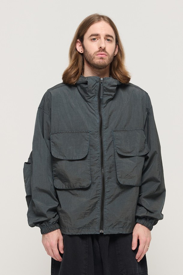 CARGOBROS - 블루종/점퍼 - BIG POCKET PIGMENT WASHED WINDBREAKER VINTAGE JACKET (CHARCHOL)