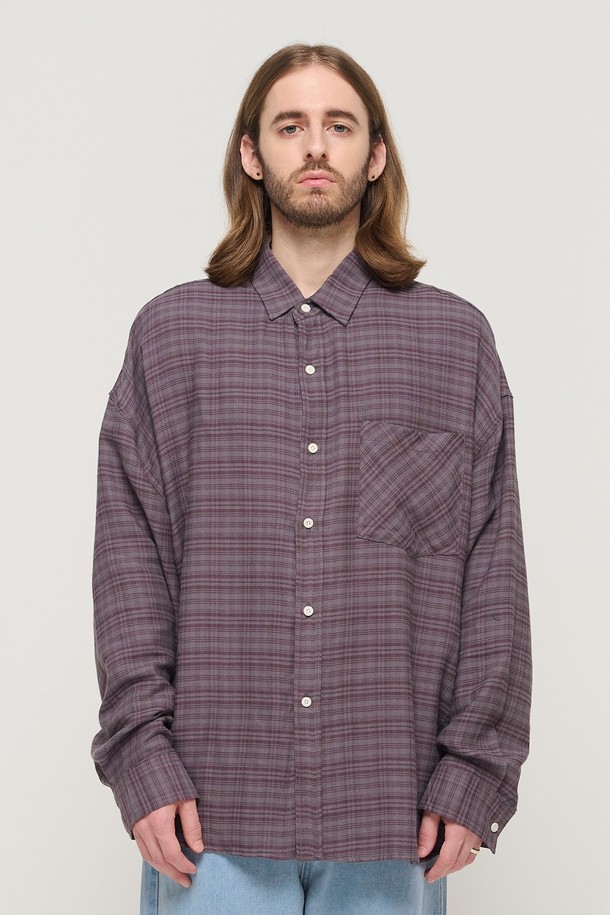 CARGOBROS - 긴팔셔츠 - VINTAGE ROLLING BOXY OVERSIZED CHECK SHIRT (GRAY)