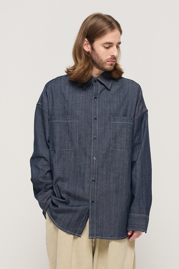 CARGOBROS - 긴팔셔츠 - STITCH DENIM LONG SLEEVE OVERSHIRT (BLUE)