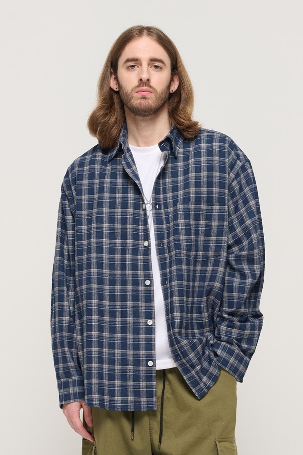 CARGOBROS - 긴팔셔츠 - DAILY SOFT Y2K CHECK SHIRT (NAVY)