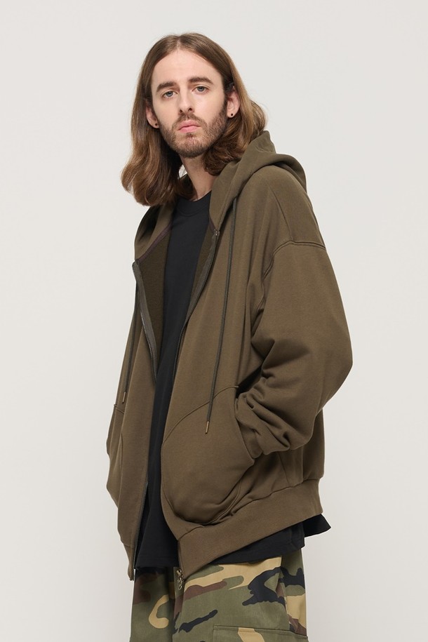 CARGOBROS - 후디 - CIRCLE POCKET OVER FIT  HOOD ZIP UP (KHAKI)