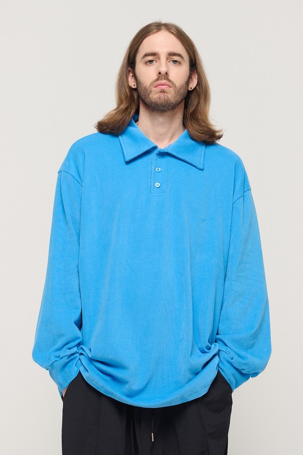 CARGOBROS - 긴팔티셔츠 - PULLOVER OVERSIZED LONG SLEEVE COLLAR T-SHIRT (BLUE)