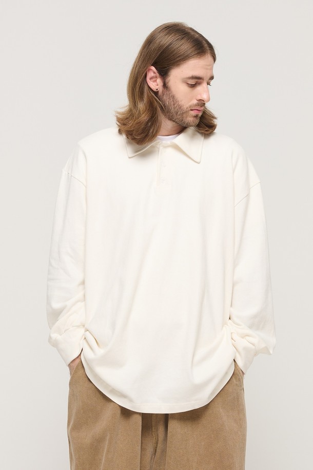 CARGOBROS - 긴팔티셔츠 - PULLOVER OVERSIZED LONG SLEEVE COLLAR T-SHIRT (IVORY)