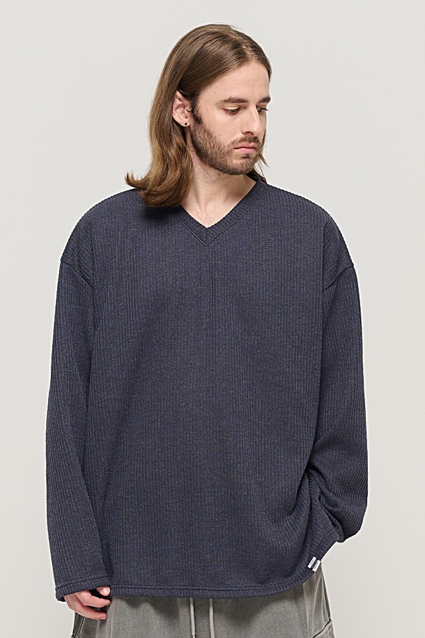 CARGOBROS - 스웨터 - CB V-NECK OVER KNIT (CHARCHOL)