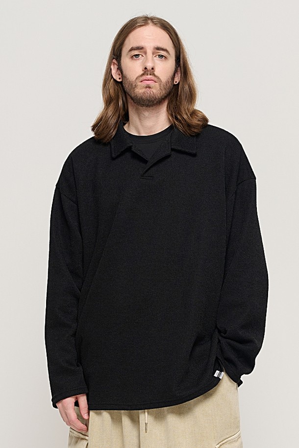 CARGOBROS - 스웨터 - CB COLLAR OVER KNIT (BLACK)