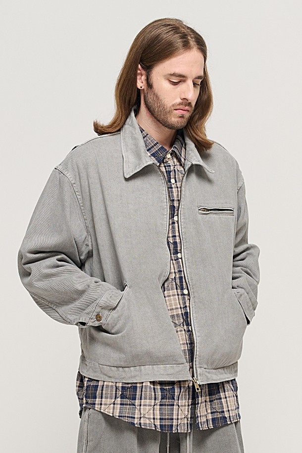 CARGOBROS - 블루종/점퍼 - VINTAGE PIGMENT WORK TRUCKER JACKET (GRAY)