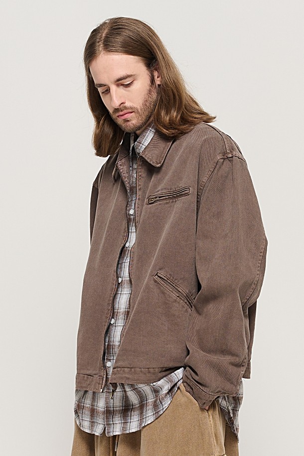 CARGOBROS - 블루종/점퍼 - VINTAGE PIGMENT WORK TRUCKER JACKET (BROWN)